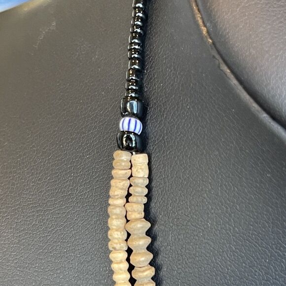 African Mali Clay Beaded Necklace Tribal Trade Bead 19” Length Barrel Clasp - Picture 6 of 7